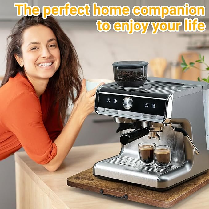 360° Rotatable Sliding Tray for Kitchen Appliances, Wooden Sliding Tray for Coffee Maker, Coffee Pot Slides for Countertop Installation, Easy to Slide (Brown, Large)