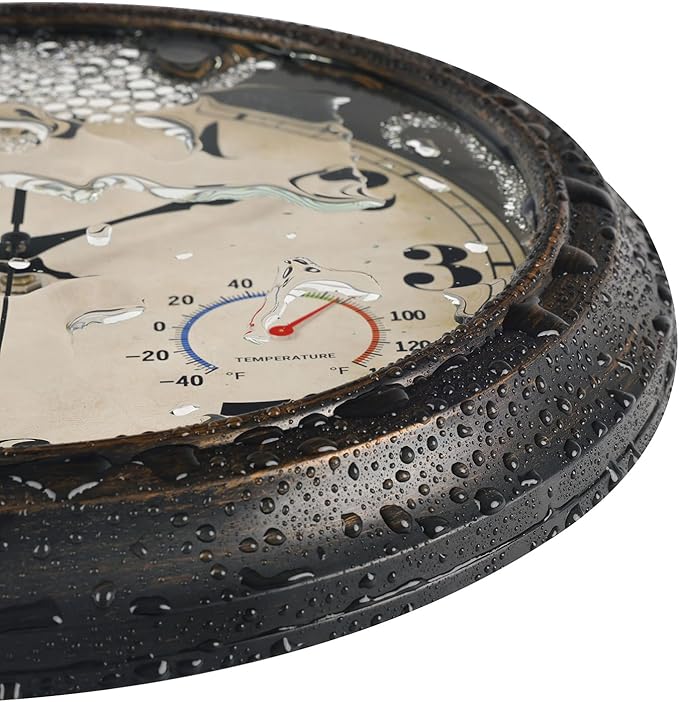 zyzamay 13 Inch Outdoor Clock with Thermometer and Hygrometer, Waterproof and Silent, Large Easy-to-Read Numbers, Ideal for Bedroom,Office,Living Room,Porch,Garden,Pool(BlackGold)