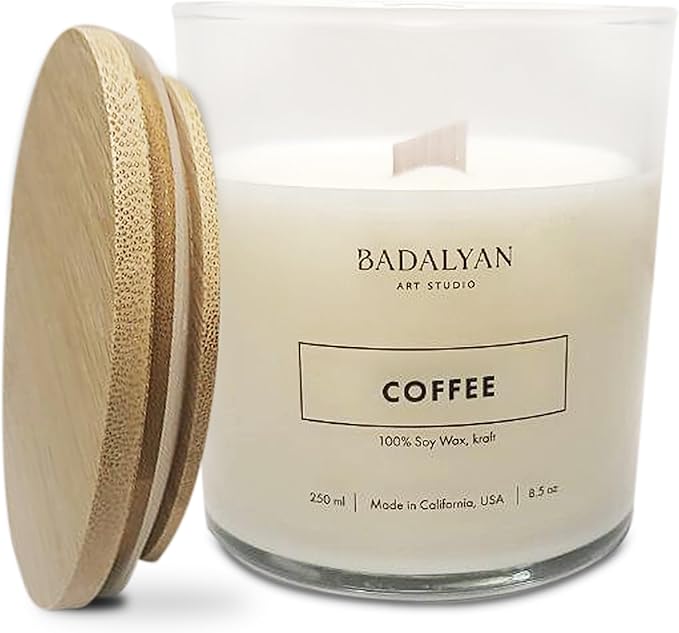 Scented Candles Clearance, Wooden Wick Soy Candles in Glass Jar, Relaxation Gifts for Women, Bath and Body Works Candles for Home Scented, Room Decor Natural Candles (Coffee)