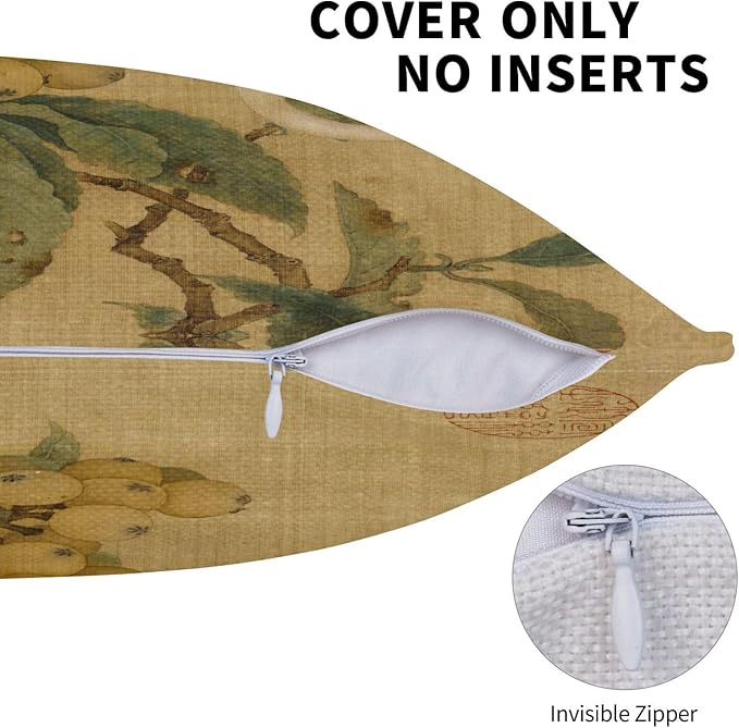 Vintage Rustic Chinoiserie Floral Bird Throw Pillow Covers 18x18 Inch Set of 2 Farmhouse Flowers Decorative Pillows Cover Retro French Country Cushion Case of Sofa Living Room Bedroom