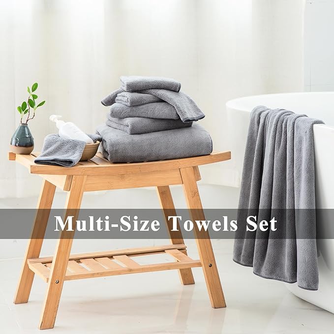 MINCHI 4 Piece Oversize Bath Towels Set, Ultra Soft Absorbent Bathroom Towel for Home and Hotel Shower Towel Oversized Bath Sheet, 35x70 Large Bath Towels 600 GSM, Gray