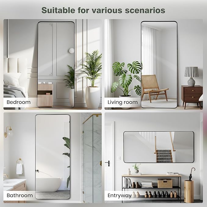 Rectangle Mirror Full Length 30" x 71" Large Floor Mirror Black Shadow Box Frame Wall Mounted for Home Decor Hanging Leaning Wall Full Body Dressing for Closet Bedroom