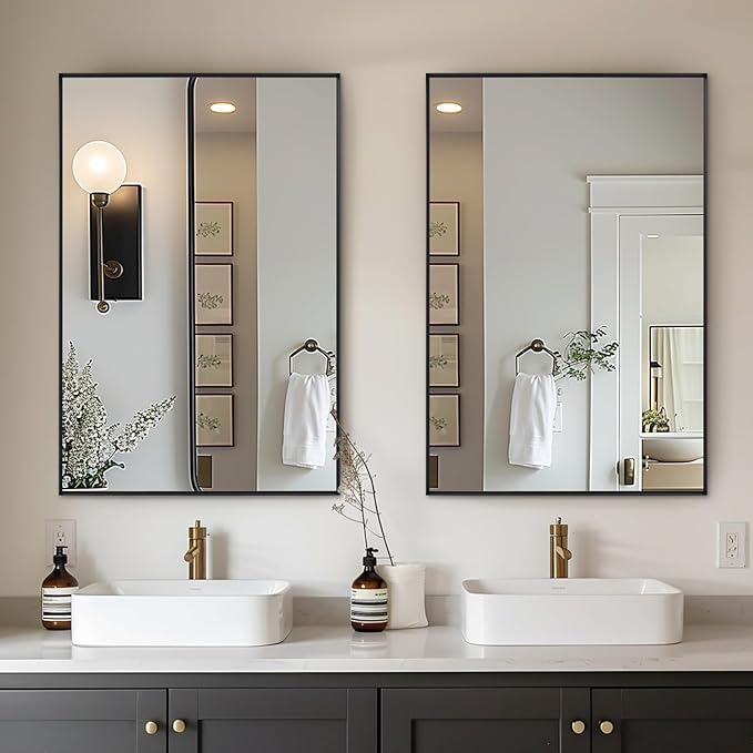 Wall Mirror 24" x 36" for Bathroom Modern Black Deep Frame Mirror for Wall Decorative Horizontal or Vertical Wall Mounted Mirror for Bedroom Living Room Entryway Wall Decor