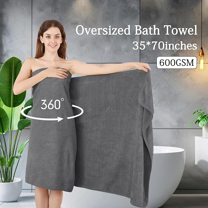 Hailea Gray Bath Towels Set 35x70 Inches - Luxury 600 GSM Oversized Bath Sheet Towel,Extra Large Microfiber - Quick Dry,Highly Absorbent,Super Soft Shower Towels Spa Hotel Bathroom Towel Set (4-Pack)