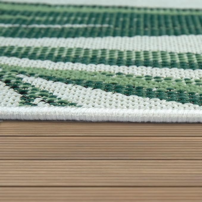 Paco Home Outdoor Rug Green Beige with Palm Leaf Pattern for Patio Flat Weave, Size: 7'10" x 11'2"