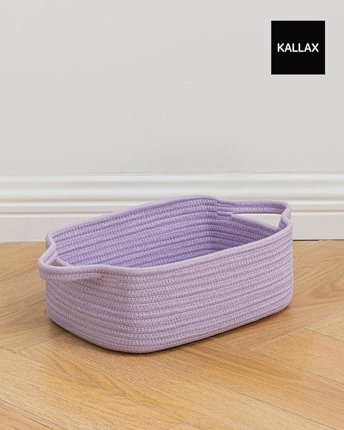 KALLAX Small Woven Basket, 12 x 8 x 4.5 Inches, Small Storage Baskets for Organizing, Gift Baskets Empty, Cute Rope Shelf Closet Storage Bins for Shelves, Dog Toy Basket, Purple