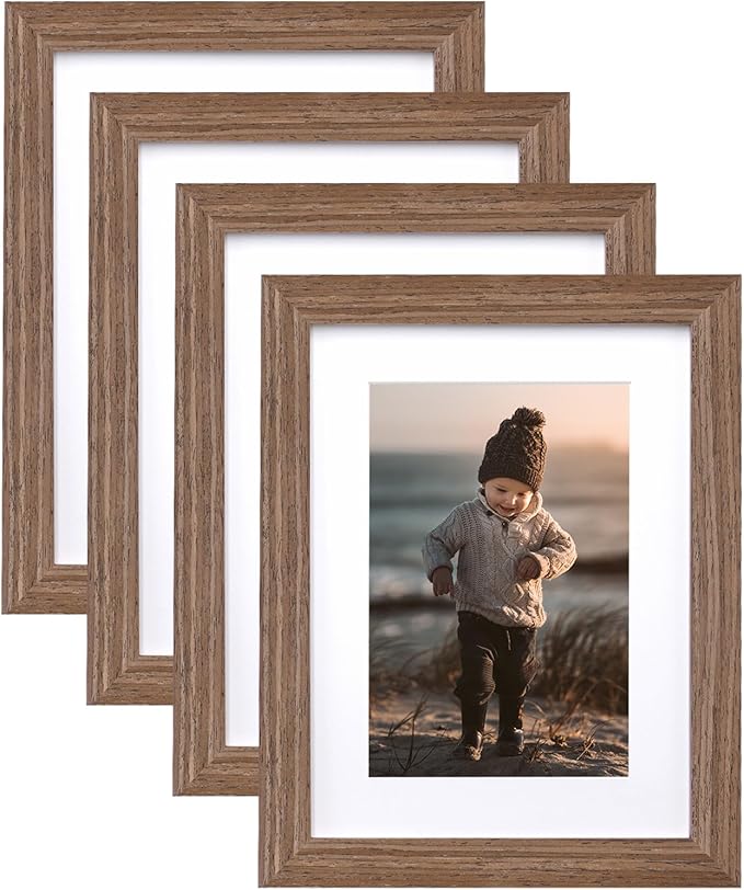 KINLINK 8x10 Picture Frame Rustic brown, Solid Wood Frames with Acrylic Plexiglass for Pictures 4x6/5x7 with Mat or 8x10 without Mat, Tabletop and Wall Display Photo Frame, Set of 4