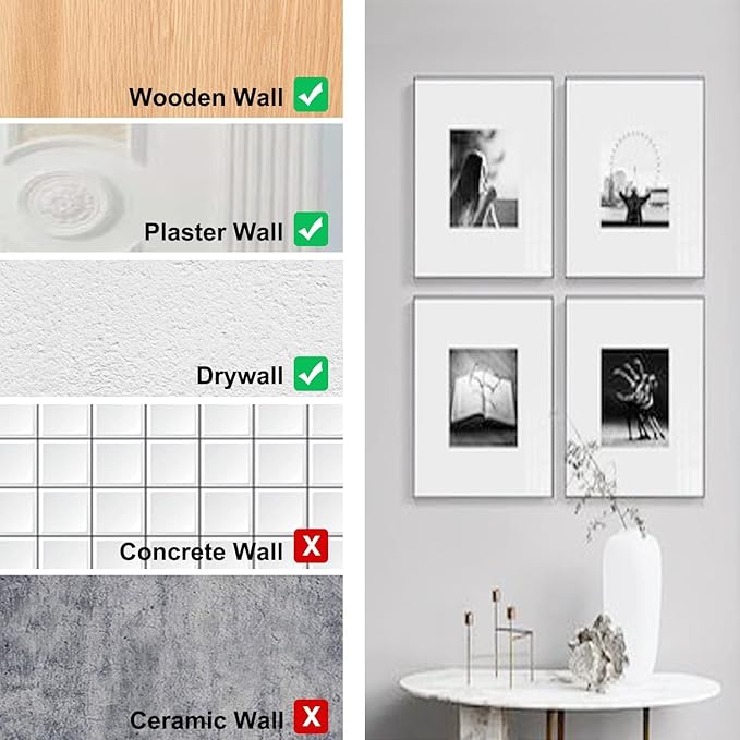 100lb Picture Hangers, 10pcs Heavy Duty Picture Hanging Hooks with Nails, Picture Hooks for Hanging Pictures, Plaster Wall Hangers, Professional Picture Hanging Kit for Wooden Wall/Drywall