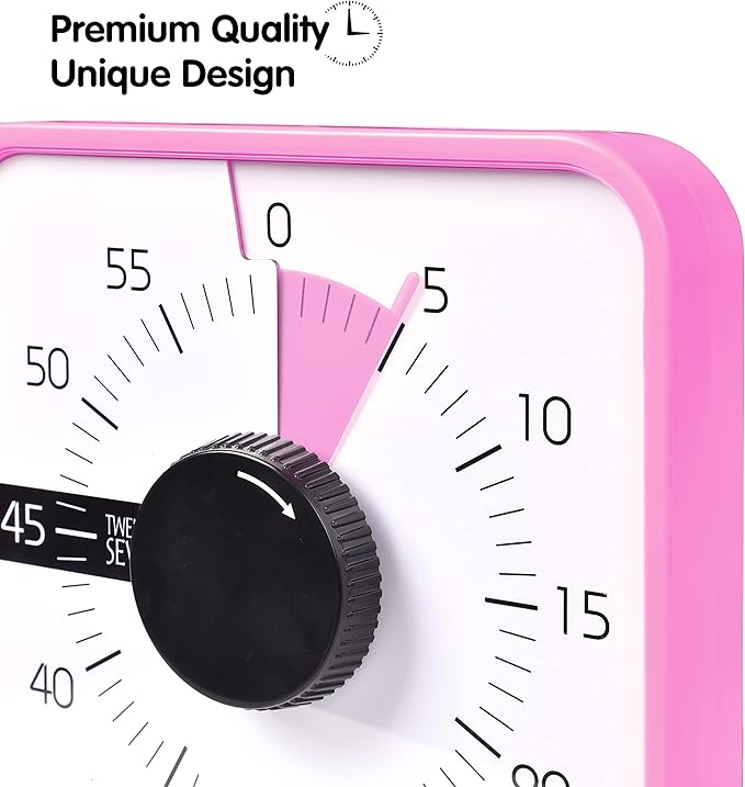 TWENTY5 SEVEN Countdown Timer 7.5 inch; 60 Minute 1 Hour Visual Timer – Classroom Teaching Tool Office Meeting, Mechanical Countdown Clock for Kids Exam Time Management Magnetic, Pink