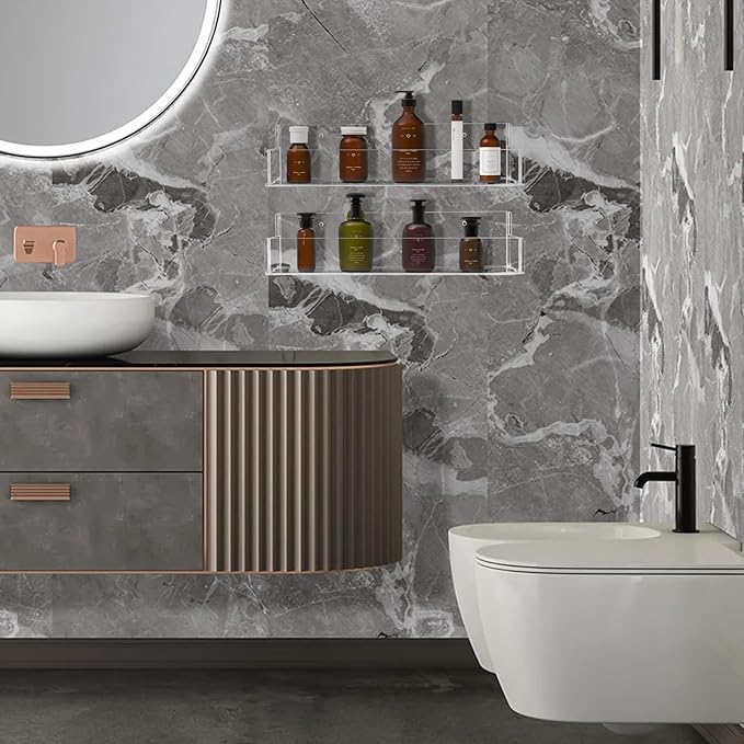 Acrylic Spice Rack Wall Mount-12 Inch, Clear Spice Shelf Storage Holder, 2 Pack Hanging Seasoning Rack Organizer for Cabinet Door, Cupboard or Wall Kitchen (Adhesive or Screw)