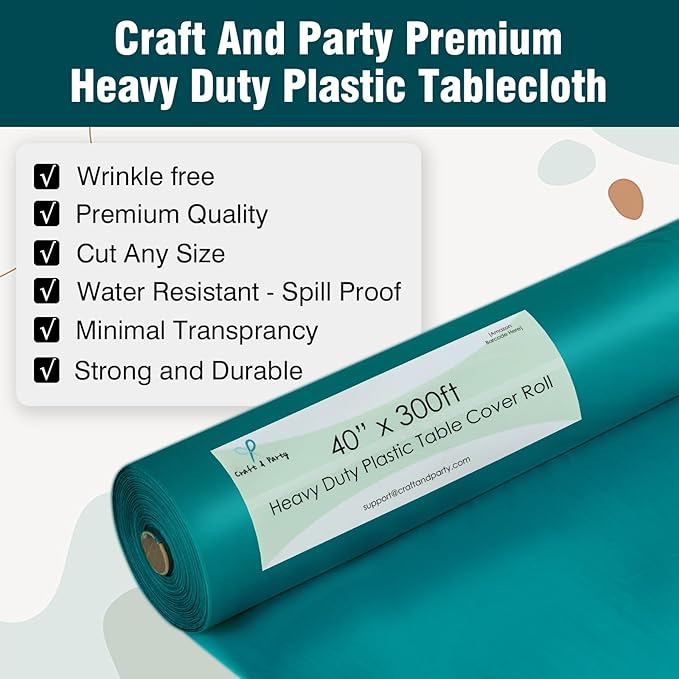 Craft And Party Hunter Green Plastic Table Cover Roll, 40Inch X 300Feet Disposable Plastic Tablecloth, Banquet Rectangle Tablecover Roll