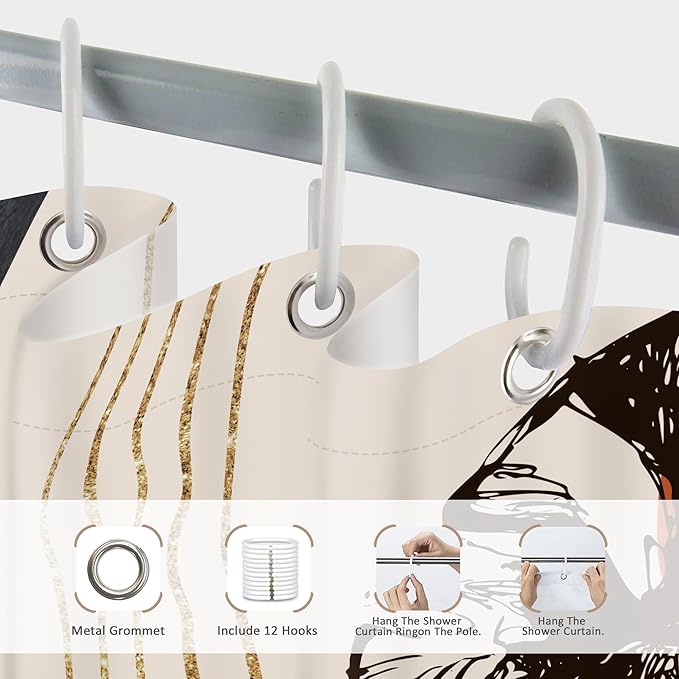 Glawry Abstract Tropical Shower Curtain Boho Watercolor Red Brown Palm Leaf Plant Botanical Bathroom Minimalist Bohemian Leaves 60Wx72L Inches Bath Accessories Art Home Decor Fabric with Hooks