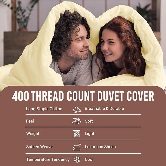 Pizuna Pure 100% Cotton Twin Duvet Cover Set, Luxurious 400 Thread Count Long Staple Cotton Sateen Weave with Button Closure (Combed Ivory Cotton Duvet Cover Twin)