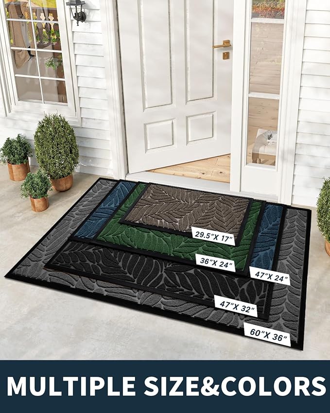 Yimobra Front Door Mat Outdoor Indoor, 29.5x17 All-Season Waterproof Welcome Mat, All-Weather Outside Entrance Mat, Non-Slip Patio Porch Doormat, Low Profile, Fade Resistant, Blue