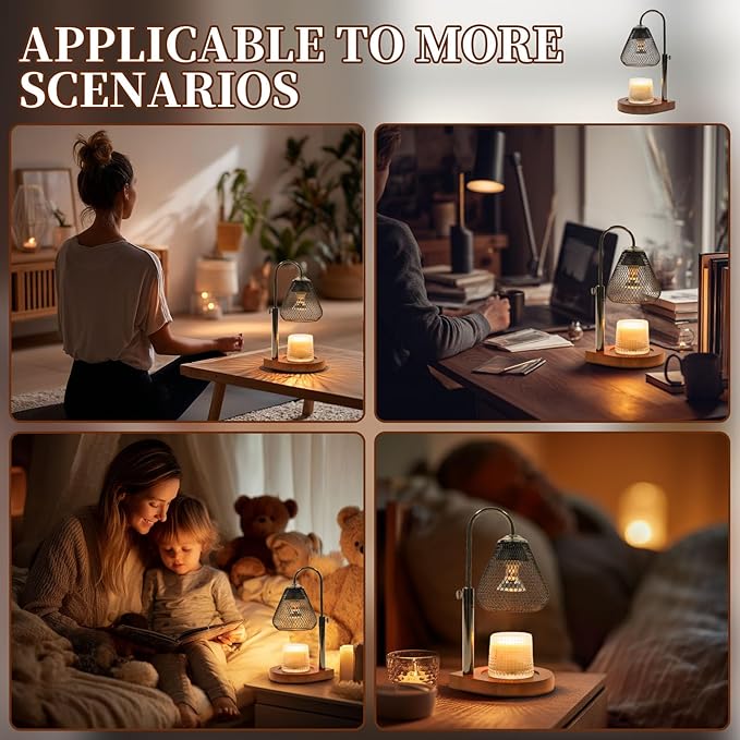 Candle Warmer Lamp with Timer Dimmable, New Adjustable Height Black Metal Wrought Iron Wax Melt Warmer Lamps for Scented Jar Candles, Gifts for Women Mom, Home Decor Table Lights