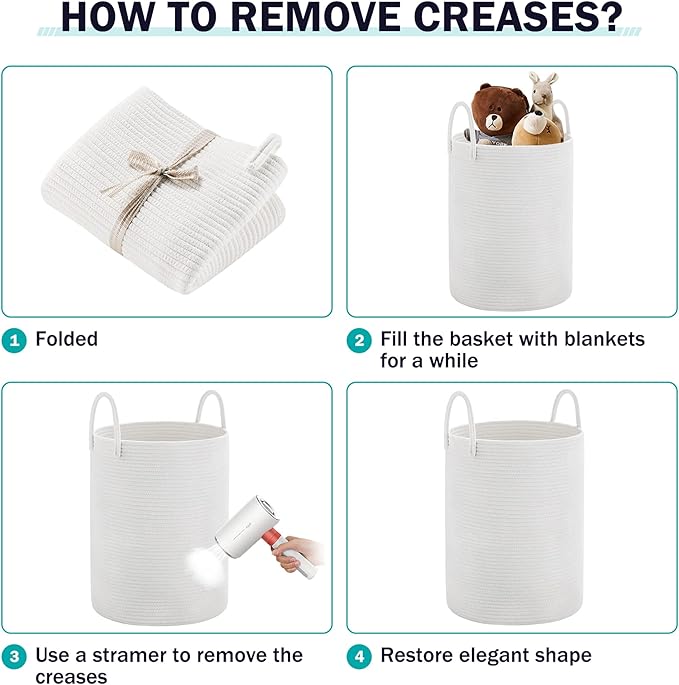 Woven Rope Laundry Hamper Basket by YOUDENOVA, 58L Tall Laundry Basket, Baby Nursery Hamper for Blanket Storage, Clothes Hamper for Laundry in Bedroom-Large-Pure White