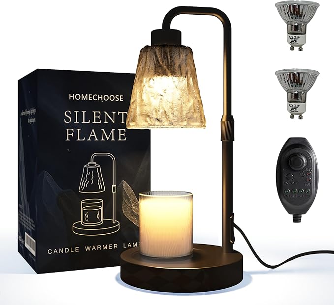 Black Candle Warmer Lamp with Timer, Height Adjustable Dimmable Candle Lamp Warmer for Jar Candles, Modern Wax Melts Warmer, Table Lamp for Home Living Bedroom Farmhouse