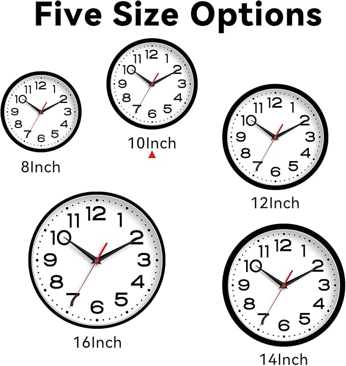 Wall Clock 10 Inch Silent Non-Ticking Modern Clock Battery Operated Classic Simple Minimalist Analog Decorative for Kitchen, Living Room,Office, Bedroom, Bathroom (Black)