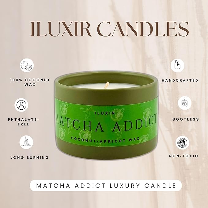Matcha Scented Candle – Green Tea Citrus Sandalwood Aromatherapy Candle, Long Burning, Hand-Poured Coconut Apricot Wax, Non-Toxic, Cruelty-Free, Made in USA - 5 oz