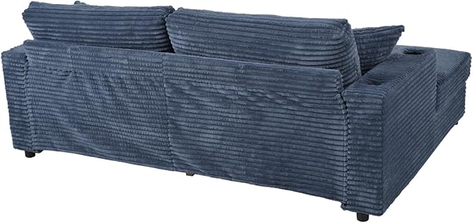 Merax 86.5" W*62" L Oversized Sleeper Sofa Bed, Corduroy Upholstery Sectional Couch Loveseat Chaise Lounge with 2 Throw Pillows, USB Ports, Cup Holders for Living Room and Bedroom, Blue