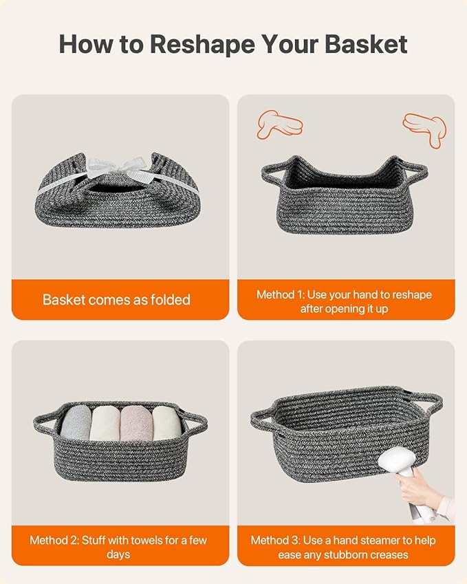 KALLAX Small Woven Basket, 12 x 8 x 4.5 Inches, Small Storage Baskets for Organizing, Gift Baskets Empty, Cute Rope Shelf Closet Storage Bins for Shelves, Dog Toy Basket, Mixed Black