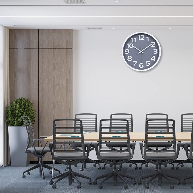 Wall Clock 12 Inch Silent Non-Ticking Battery Operated Clock Big Numbers Easy to Read Wall Clocks Decorative for Bathroom Office Kitchen Bedroom (Gray)