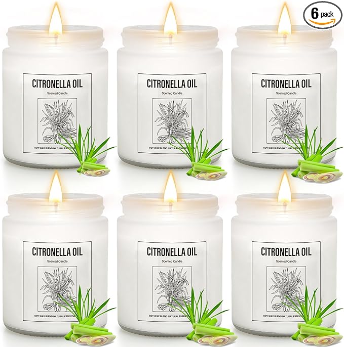 6 Pack Citronella Candles Outdoor, 42Oz Citronella Candles with Citronellas Oil and Soy Wax, Summer Gifts for Indoor Outdoor, 300 Hours Burn Citronellas Candle for Outside Patio Camping BBQ
