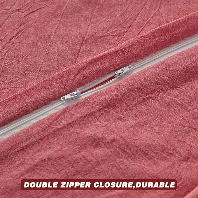 FACE TWO FACE Bedding Duvet Cover Set 3 Pieces 100% Washed Cotton Duvet Cover Linen Like Textured Breathable Durable Soft Comfy (California King, Red)