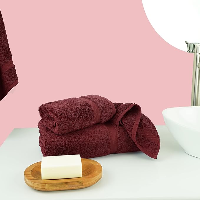 Chakir Turkish Linens | Hotel & Spa Quality 100% Cotton Premium Turkish Towels | Soft & Absorbent (Personalized 3-Piece Towel Set, Cranberry)