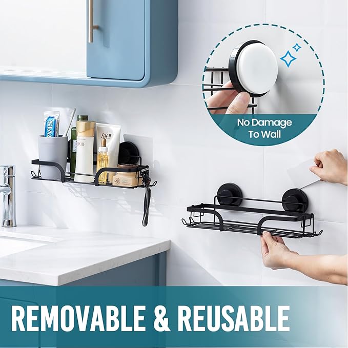 TAILI Shower Caddy Suction Cup 2 Pack, Heavy Duty Bathroom Basket, Bath Shelves for Inside, Stainless Steel Shower Holder Organizer for Bathroom Storage & Home Decor, No Drilling,Black