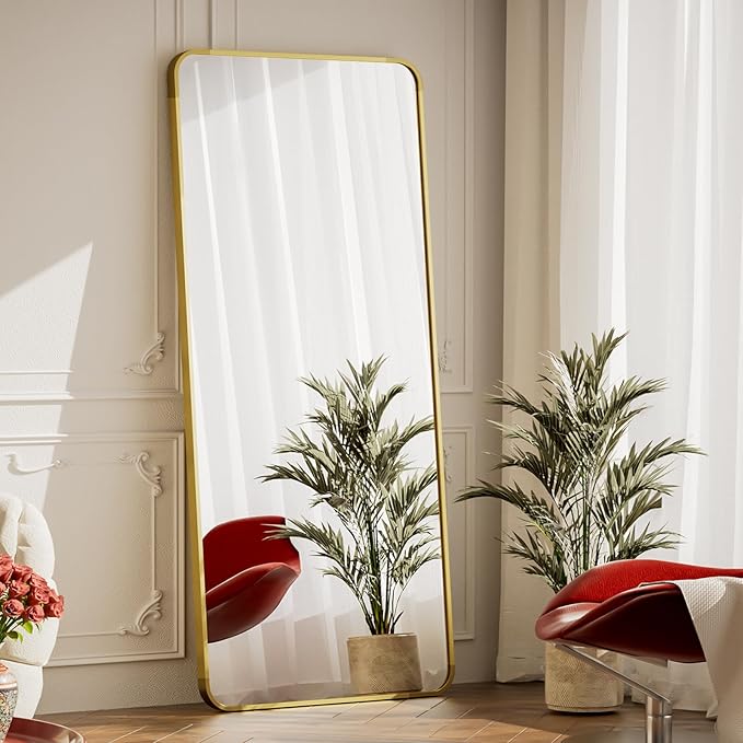 BEAUTYPEAK Gold Full Length Mirror, 65"x24" Rounded Corner Floor Mirror Standing Hanging or Leaning Against Wall, Suitable for Bedroom or Dressing Room