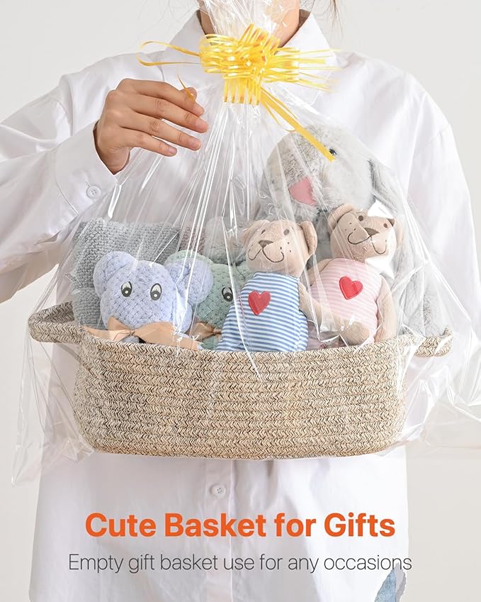 KALLAX Small Woven Basket, 12 x 8 x 4.5 Inches, Small Storage Baskets for Organizing, Gift Baskets Empty, Cute Rope Shelf Closet Storage Bins for Shelves, Dog Toy Basket, 3 Packs, Mixed Brown