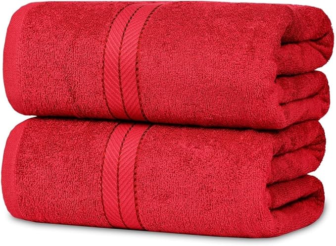 Casa Lino Bath Sheets Set Extra Large - 100% Cotton Extra Large Bath Towels - Highly Absorbent & Quick Dry Oversized Towels for Adults - 60" x 30" - Pack of 2 - (Red)