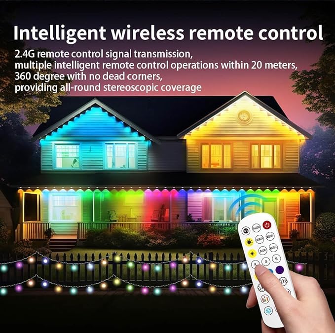 Permanent Outdoor String Lights 200ft, Smart RGB App Control with 120 LEDs, LED Eaves Lights IP67 Waterproof, House Roof Outdoor Lighting for Party, Daily, Halloween,Christmas,Garden