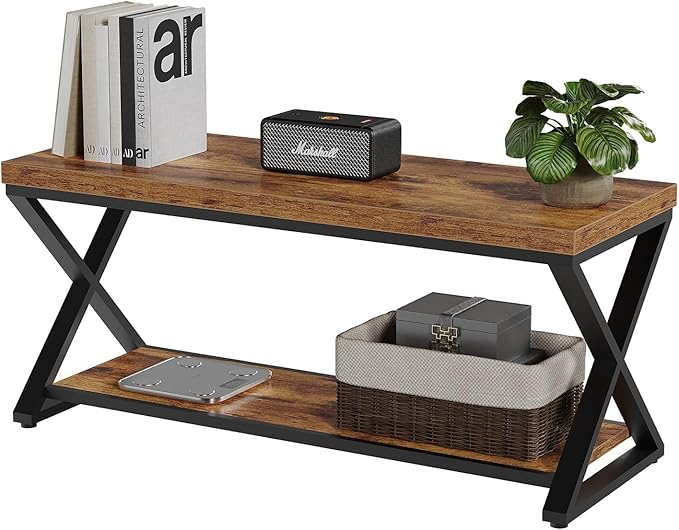 IBF Wooden Bench Indoor, Wood Entry Way Bench with Shoe Storage Rack for Entryway, Industrial Entryway Bench Seat for Foyer Bedroom Living Room Entrance Organization, Rustic Brown Oak, 39 Inch Long