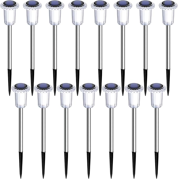 15 Pack Solar Pathway Lights Solar Lights Outdoor, Led Waterproof Yard Walkway Lighting Stainless Steel Garden Stake for Outside, Path, Landscape, Driveway, Backyard (Cold White)