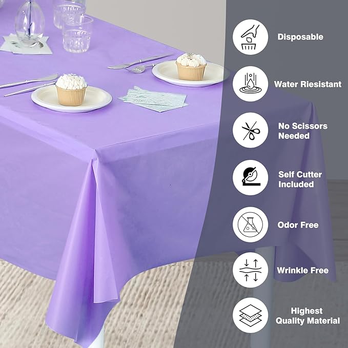 Craft And Party, 54 in x 100 feet Plastic Table Cover Roll for Party, Banquet, Picnic, Kids Activities for Any Size and Shape Table (Lavender, 54" x 100ft)