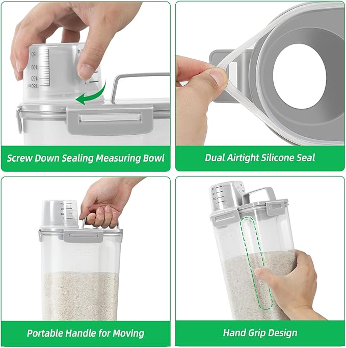 TBMax Rice Storage Container 3 to 5 Lbs - Small Pet Dog Cat Food Container Dispenser with Easy Pouring Spout & Cup, Portable Cereal Container for Small Spaces, Travel, or Daily Use