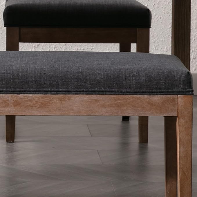 Upholstered Entryway Bench Farmhouse Shoe Benches for Hallway Porch Bedroom Bench for End of Bed Dining Bench for Dining Table Dining Room Kitchen Window with Wood Legs, Linen, Charcoal