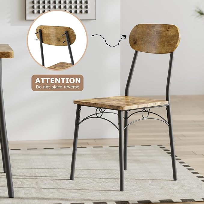 VECELO Dining Table Set for 4, 5-Piece Kitchen Table with 4 Chairs, MDF Board Tabletop with Metal Frame for Small Space, Compact Dinette, Breakfast Nook, Brown