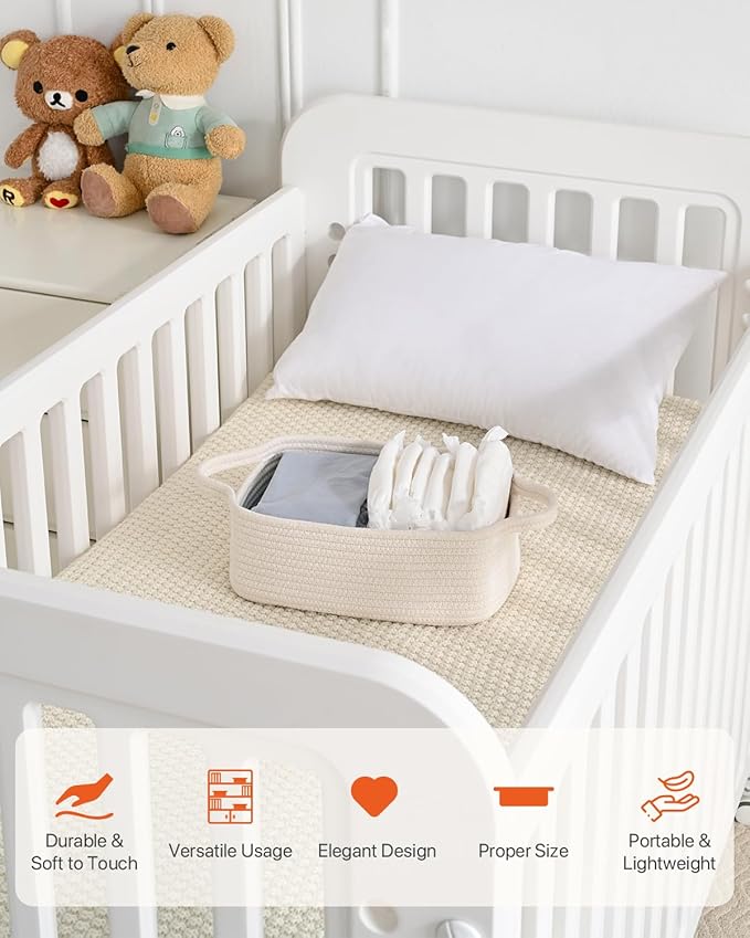 Small Woven Basket, 12 x 8 x 4.5 Inches, Small Storage Baskets for Organizing, Gift Baskets Empty, Cute Rope Shelf Closet Storage Bins for Shelves, Dog Toy Basket, Off White