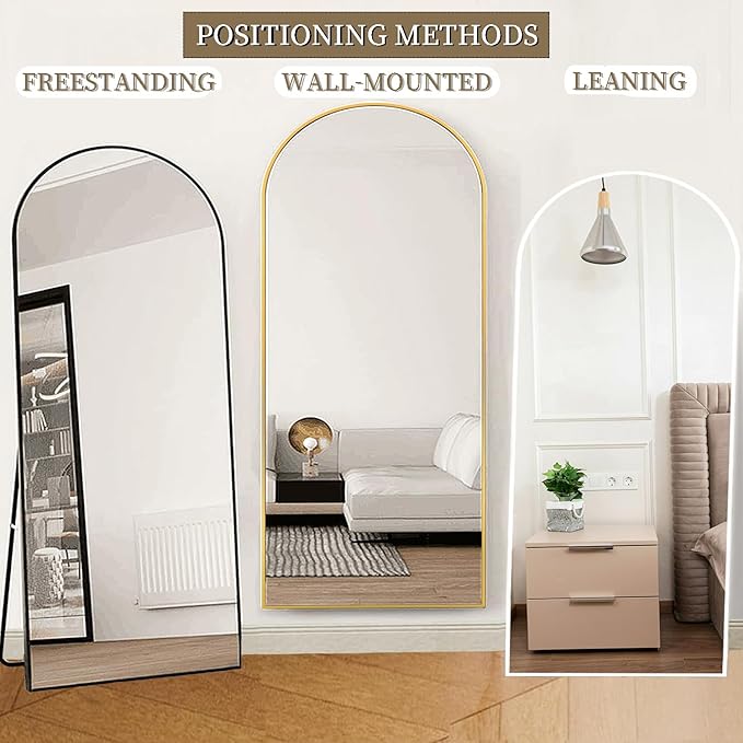 OGCAU Arched Full Length Mirror, 70"x26" Floor Body Mirror with Stand, Wall Mounted Hanging, Standing or Leaning with Aluminum Frame for Bedroom Living Room (White)