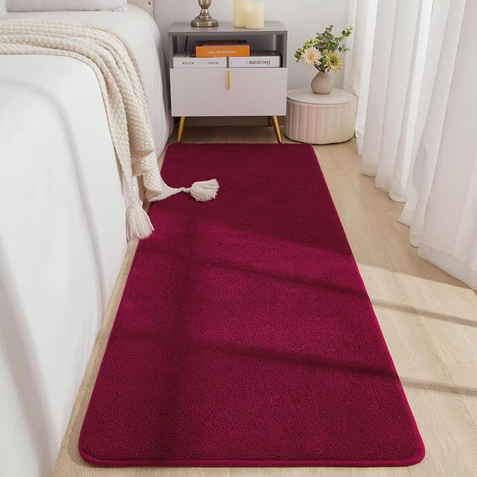 Soft Runner Rugs for Bedroom 2x6, Non Slip Runners for Hallway Kitchen Laundry Dorm Washable, Minimalist Low Pile Long Rugs for Boys Men Girls Kids, Wine Red