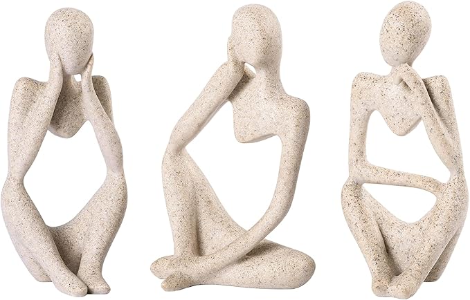 Thinker Statue Gold Decor Abstract Art Sculpture, Golden Resin Collectible Figurines for Home Living Room Office Shelf Decoration,Great Gifts Ideas (Sandstone)