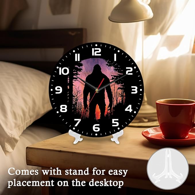 Wall Clock, 10 Inch Silent Non-Ticking Home Kitchen Decor, Battery Operated for Bathroom Bedroom Living Room Office(Bigfoot Forest Moon)