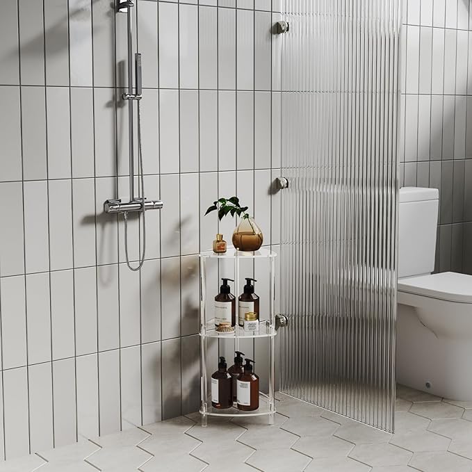 Aquiver Acrylic Standing Shower Caddy - Triangle Shower Organizer Stand - 3 Tier Corner Shower Caddy Shower Organizer Shelf for Inside Bathroom, Bathtub, 11.4'' D x 11.67'' W x 26.2'' H, Clear