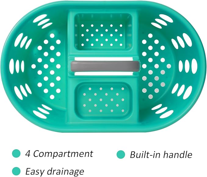 Large Shower Caddy Portable 2PC - Made in USA Plastic Jumbo Size Dorm Storage Candy Tote with Handle Shower Organizer for Bathroom, Pantry, Kitchen, College Dorm, Aqua