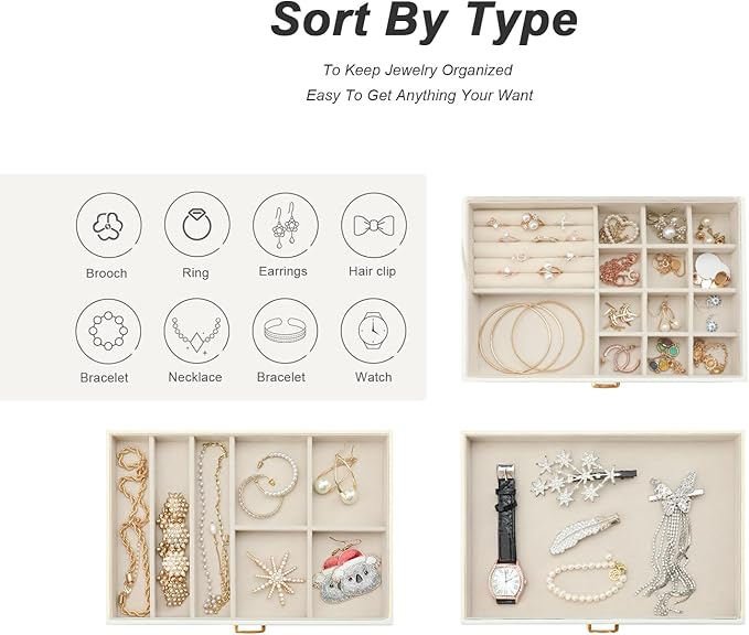 Jewelry Organizer Box for Women Girls, 3-Layer Jewelry Case with 2 Drawers Jewelry Storage Box for Ring Earrings Bracelets Necklaces(White)