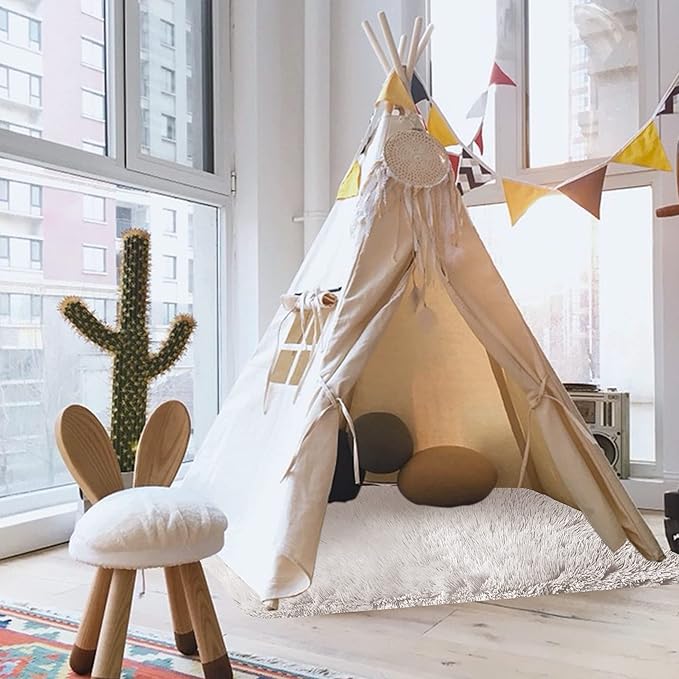 TTLOJ Rectangle Rug for Play Tent, Decorative Area Rug, Fluffy Soft Mat Pad for Kids Room Playhouse Nursery Room, Children Room Decor Dormitory Velvet 50.5" Lx38.5 W White