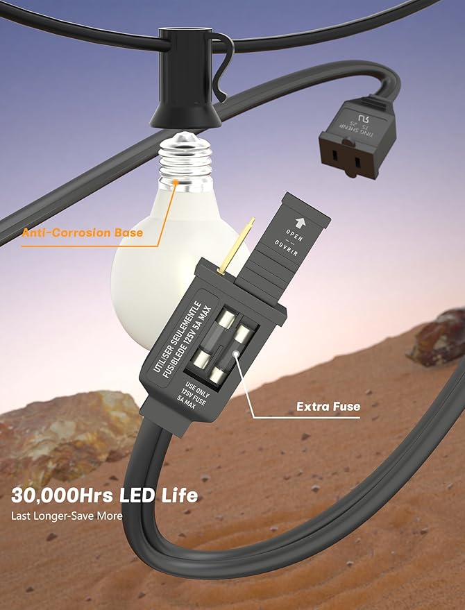 SUNSGNE G40 Outdoor String Lights Waterproof, 50FT Outdoor Hanging Lights with 52 Globe Frosted White LED Bulbs(2 Spare), String Lights for Outside Patio Tent Porch Garden Backyard Balcony Deck Decor